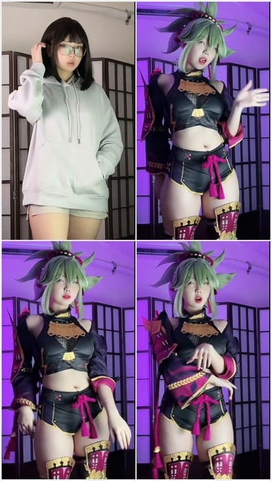 Hakao San fansly leaked video in sex costume cosplay model. Her perfect face and mini mouth ready for deep blowjob.