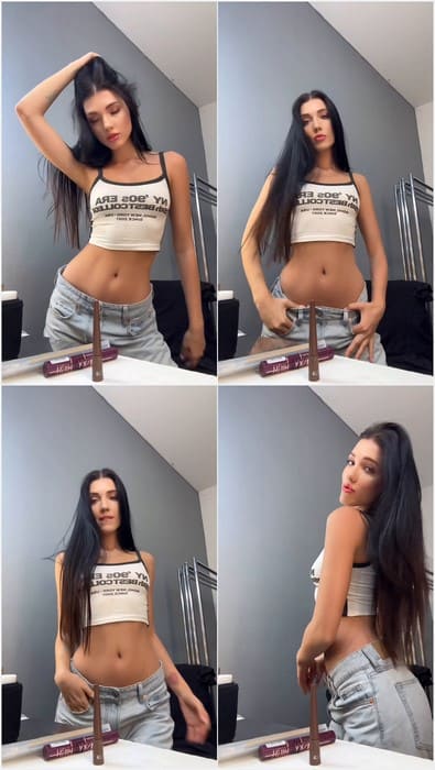 Alina Enero sex brunette model after hard sex in bathroom. Pussy in jeans but without panties! Download it video.