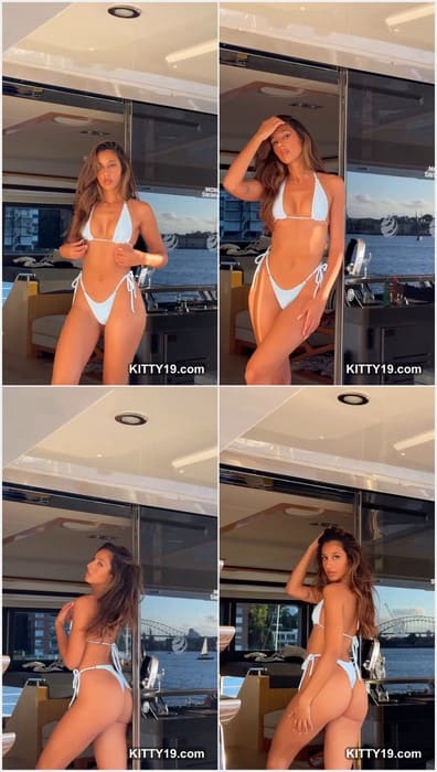 Amelia Marni naked hot babe in white bikini. Posing on yacht her sugar daddy. She loves old cocks and big money!