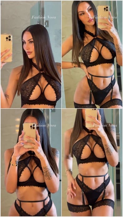 Annelese Milton nude brunette model with sexy boobs and body posing in hot black lingerie on onlyfans leak video.