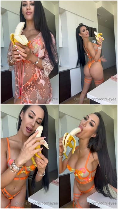 Corrie Yee naked big tits sucking banana. Wow, her mouth so deep and need real cock with full sperm! Download it.