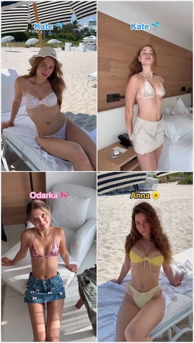 Dudkate ass and tits in sexy bikini. Hot 3 girls in mini bikini posing and showing pussies in wet and dirty panties. Download it!