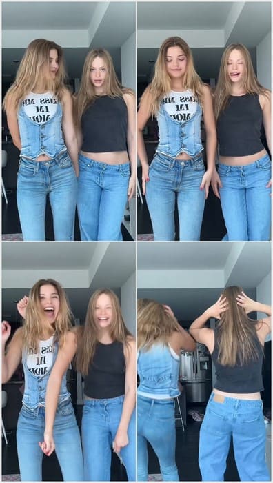 Dudkate instagram star and young two girls in sexy tight jeans. Beauty face and tits on full leaked video!