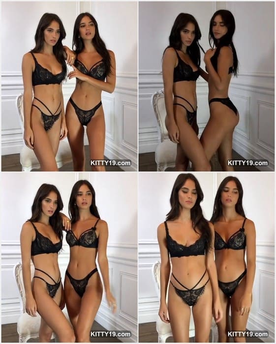 Elisha Herbert pussy in wet panties posing with her twin brunette sister! Beauty girls with hot tits on leaked video.