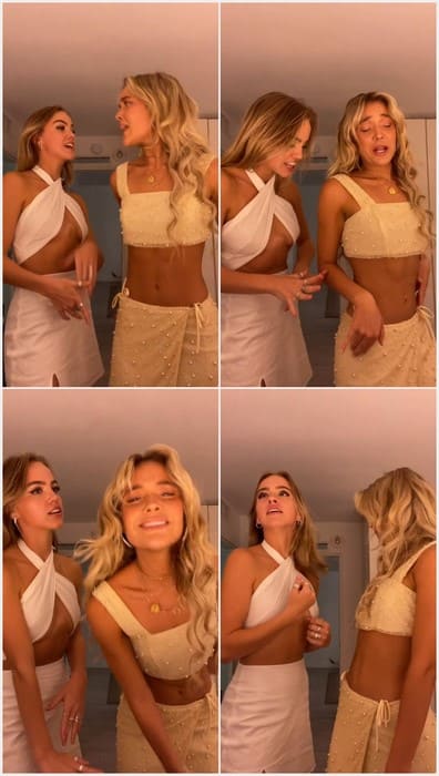 Emma Brooks sexy model and her best girlfriend posing in hot dresses and topless. Beauty natural tits waiting cum on them.