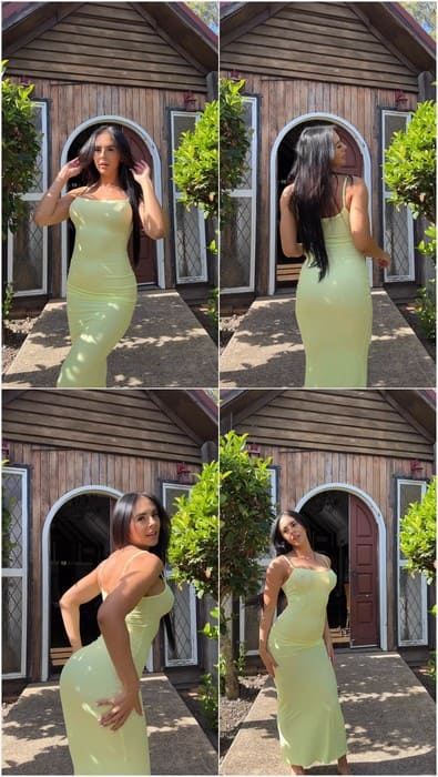 Littlebrunettebaddie porn model with big tits in sexy green dress. Her beauty fit body ready for sex now.