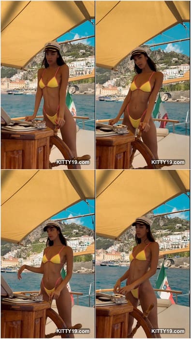 Luna Piombanti nude babe in yellow bikini on the yacht before sex with sugardaddy. Her pussy is ready!