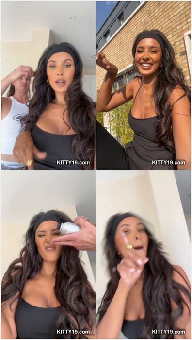 Sexy Maya Jama bikini show. She posing with boy and her tits showing. Beauty model with hot body on full leaked video.