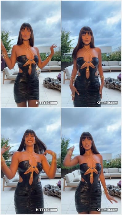 Maya Jama ass and boobs show in sexy lether skirt! Beauty brunette posing and dancing only for you.