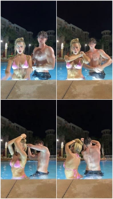 Sadie Mckenna nude leak video with her boyfriend in the pool. Her tits in bikini posing with boy.