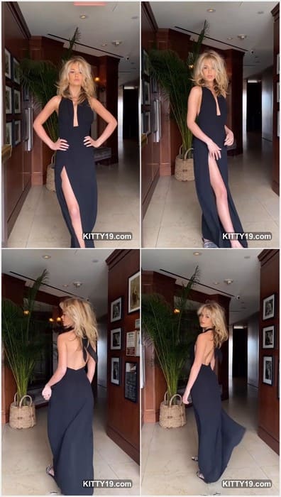 Carolina Marie naked legs in black hot dress. Beauty blonde model from USA on leaked video from her instagram private page.