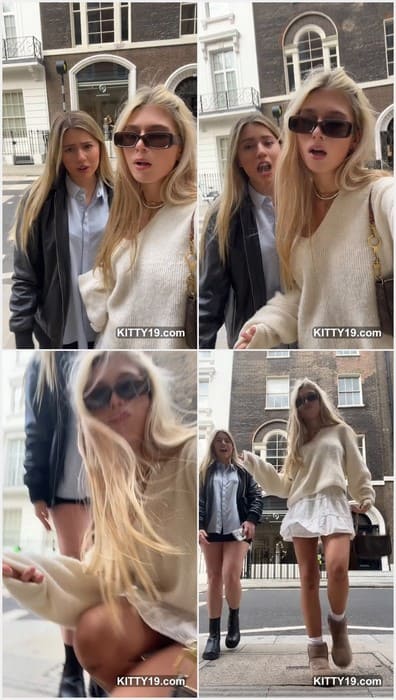 Clara Doelle sexy two blonde girls dancing in mini skirts on the London street. Beauty and sexy girl not popular in social media!