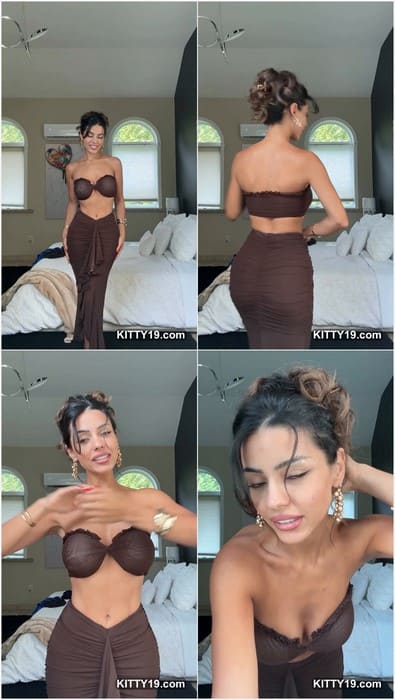 Dina Khalil nude tits without bra bug posing in hot lingerie before sex with her husband or boyfriend. Beauty babe.