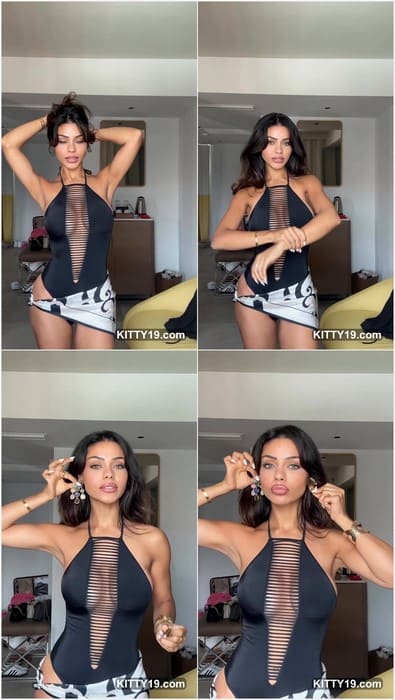 Dina Khalil pussy show in sexy skirt without panties. Beauty and fit girl with incredible booty and tits on leaked instagram video for free.