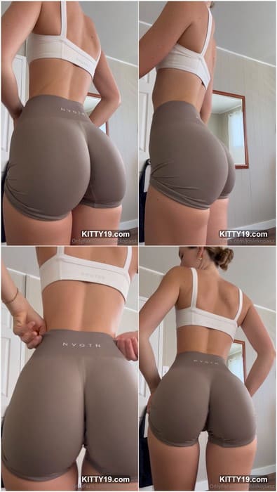 Josie Kopasz pussy and hot ass in sexy tight yoga pants. She take off her panties and touch pussy with fingers.