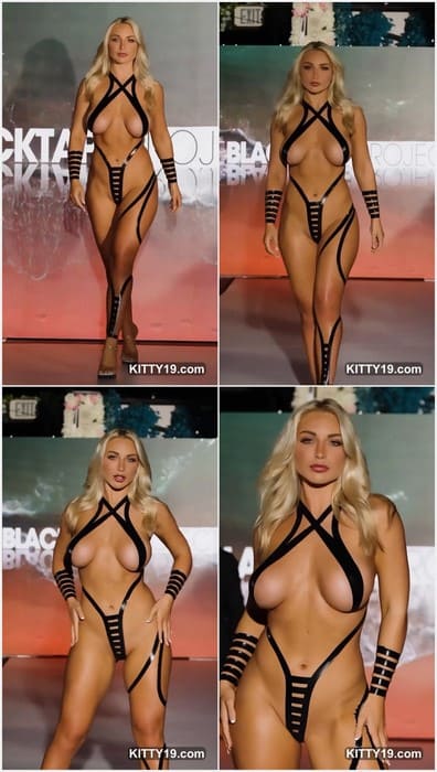 Shayna Holt topless blonde girl with incredible big boobs posing and walking on bikini show. She need sock for sucking now!