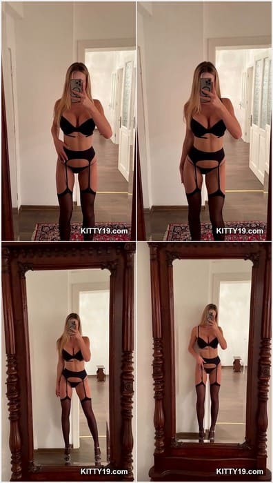 Sexy Wiktoria Dolinska onlyfans model in hot black lingerie posing and recording her pussy touch on iPhone! Leak video for free.