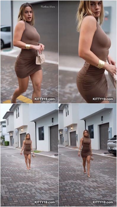 Yaslen Clemente porn girl posing and walking in sexy tight dress without panties after sex. Her pussy so wet and juicy now!