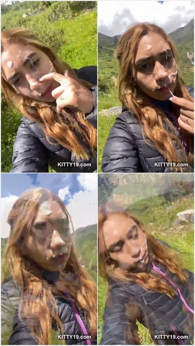 Artemis Carmona cumwalk in forest with sperm on face and in mouth after 3 guys. Download it now!