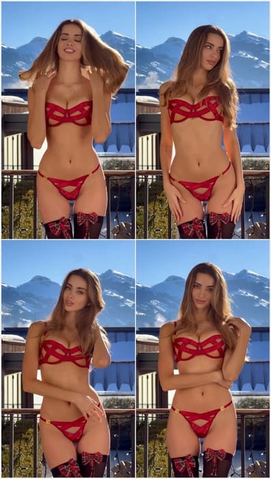 Liza Kovalenko nude posing on public in sexy red lingerie. Beauty Russian model with incredible legs and pussy for you only!