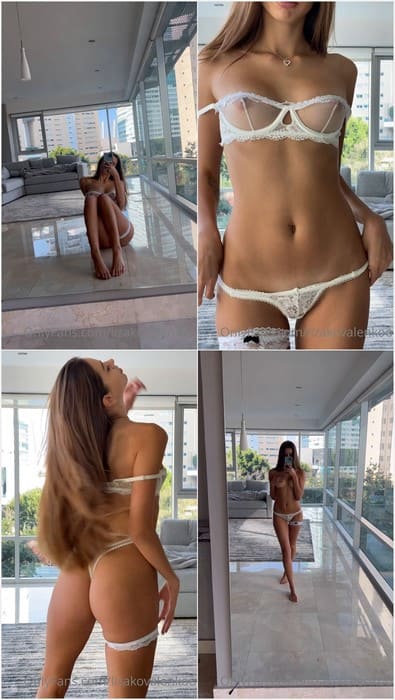 Liza Kovalenko pussy and tits hot in incredible white panties. Her pussy very clean and good smell now. Can you fuck her now? Please!