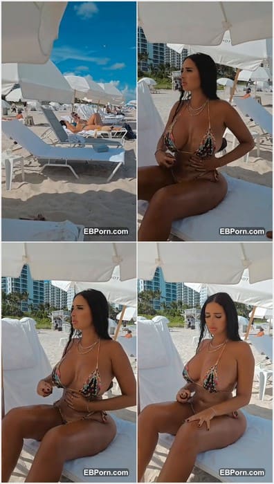 Tania Barbosa naked brunette girl posing on the beach. She boucing her tits for fans and guys on public. Wow, she is amazing!
