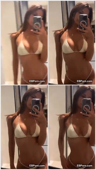 Valeriya Lapidus lingerie model posing in fitting room in sexy panties and hot bra. Beauty big boobs model!