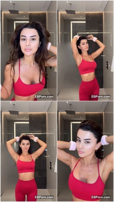 Samira Aghayeva model in sexy red t-short without bra. Her pussy wet now after gym and after shower Samira will be ready for sex.