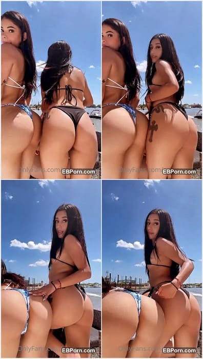 Sara Cortinez pussy and ass in sexy bikini. Two escort girls posing for fans and waiting money for sex today.