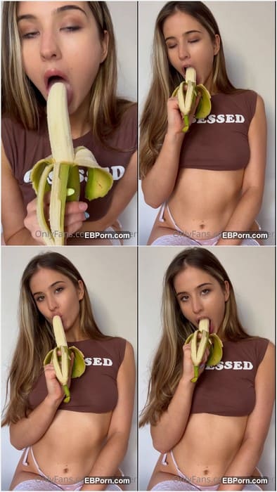 Miss Rager xxx leaked video with banana in her slut mouth. Sexy girl posing in white lingerie and touch her amazing pussy!