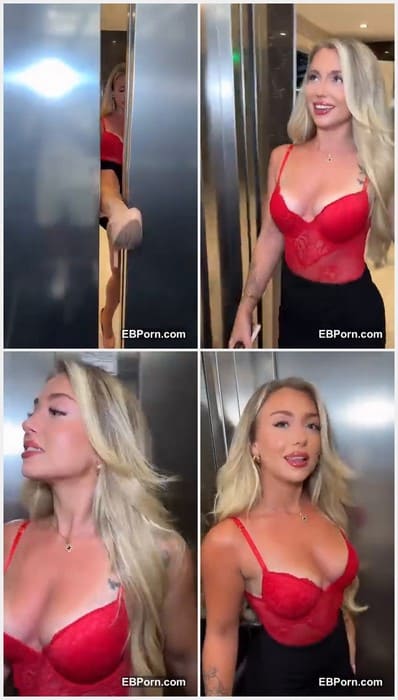 Lizzie Grey tits so juicy and hot. Beauty blonde girl posing in elevator and show her pussy for fan! He touch and fuck her after.