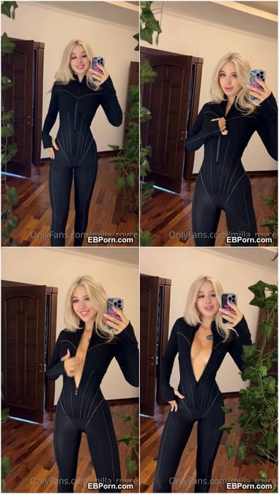 Milla Royce nude blonde pornstar posing in sexy black pants without her panties. Milla is beauty hot and dirty slut!