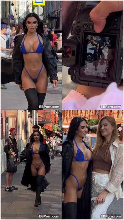 Alyona Chernovol nude brunette girl walking in mini blue bikini and show her dirty pussy after hard fuck with her client. WOW!