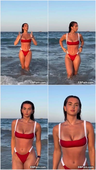 Diana Lapo leaks with her adorable pretty body in red bikini. Beauty girl show her boobs for fans and need real cum on face.