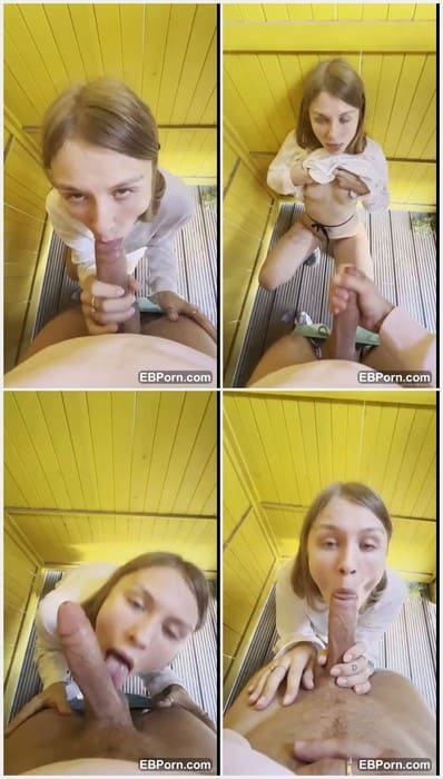 Ellie_mcqueen tits and pussy absolutly natural and her mouth was hard fucked in yellow public toilet on the sea. Sexy and cute girl with cock in mouth.