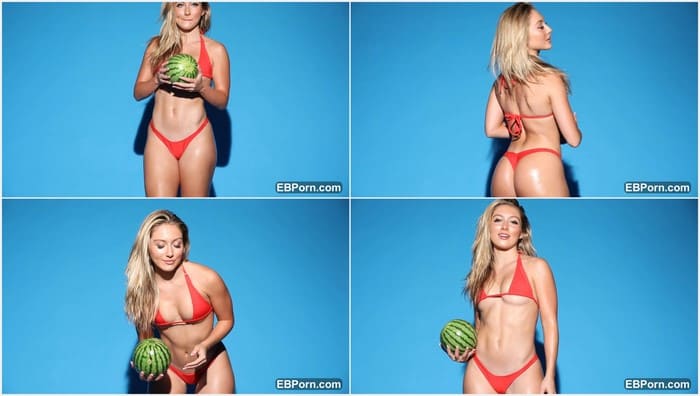 Heloise Hut tits hot on leaked video for magazine. Sexy blonde posing in red bikini and waiting her friend for good evening with sex.