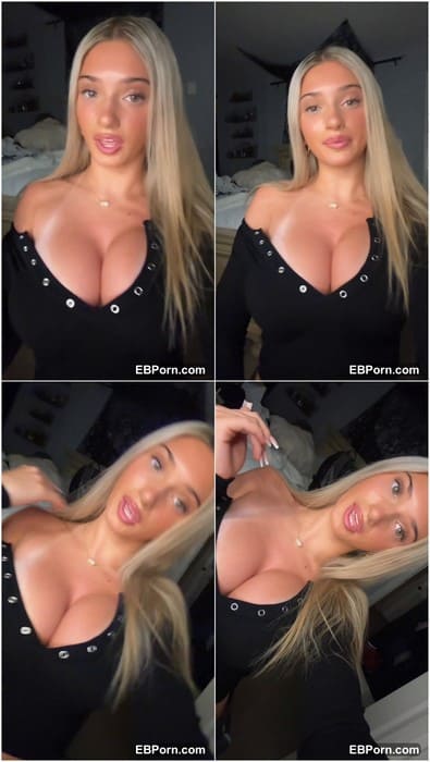 Katiemoraless naked blonde babe show her adorable huge boobs in tight black t-short. Sexy and hot model with awesome face!