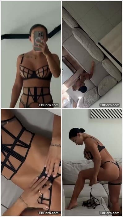 Margoricka nude sexy model and fitness influencer posing in hot black panties. Sexy brunette babe show her awesome new boobs!