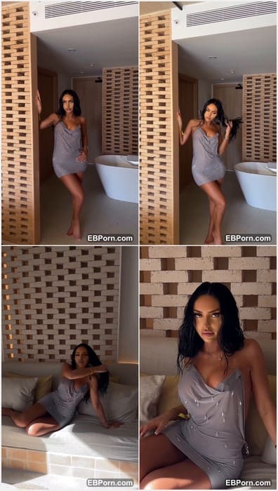 Piaricioppo hot Dubai model with slut face posing with naked pussy and show long juicy legs in short grey dress! Amazing!