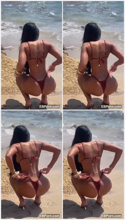 Pia Francesca Ricioppo bikini model on the beach show her big butt and sexy legs in red small panties. Awesome cameltoe view. I want lick her icecream