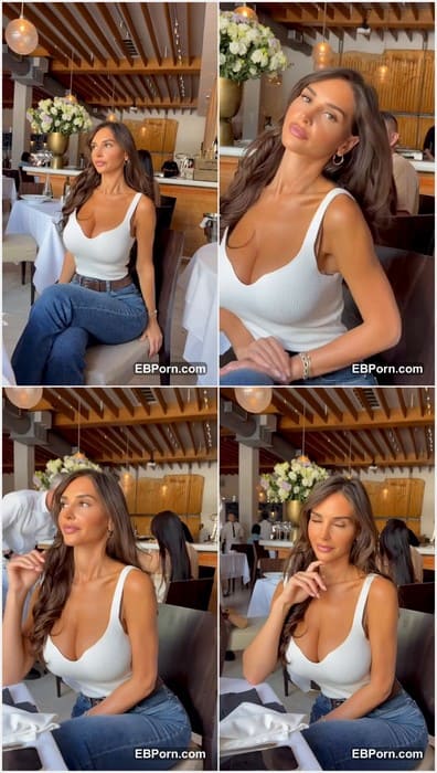 Aetaraa tits in hot white t-short. beauty and cute girl with hot tits and awesome face sitting in cafe and wait cock