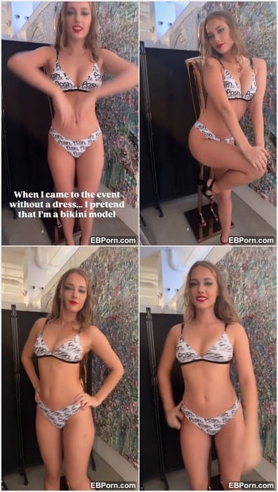 Anfisaria topless posing on the fashion week. Sexy model with natural tits and massive legs. 18 YO