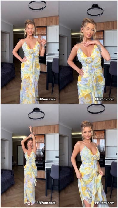 Borommaa leak video with her adorable tits. Sexy blonde with hot face and tits on sexy new dress posing without panties.