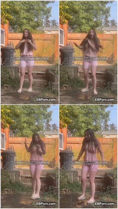 Clumsyori instagram model absolutly wet. Full naked babe without panties posing in family garden and showing titty nips for us