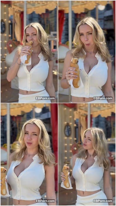 Elina Shein lingerie blonde girl with amazing big boobs eating her icecream after suck my dick. I cum in her pussy today!