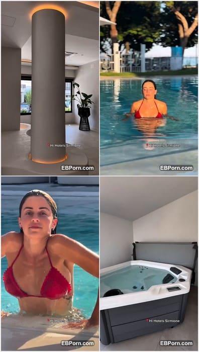 Elisa Mazzucchelli nude on the pool in hotel. Pretty girl with natural body loves position cowgirl. Wow, she is incredible babe