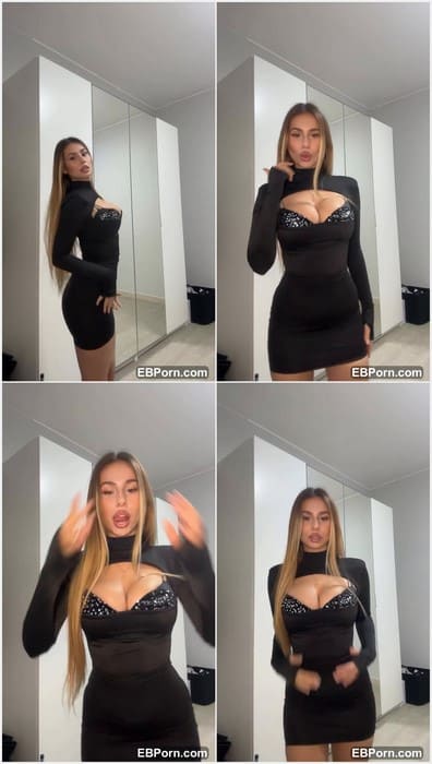 Melania Fogliaro nude Italian model with her big tits in sexy leather dress. Absolutly hot model without panties. WOW
