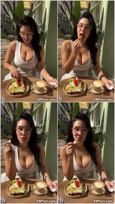 Milihudson1 xxx girl on leak video from hotel. Sexy brunette get breakfast and after get cock in her big natural boobs